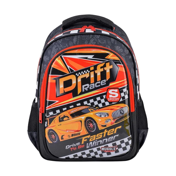 Muggle Okul Sırt Çantası Drift Car Siyah Mu-9475 ürün görseli 1