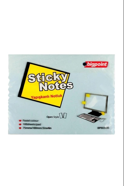 Bigpoint Yapışkanlı Not Kağıdı 75X100 Mm Mavi Bp803-35 (12 Li Paket) ürün görseli 1