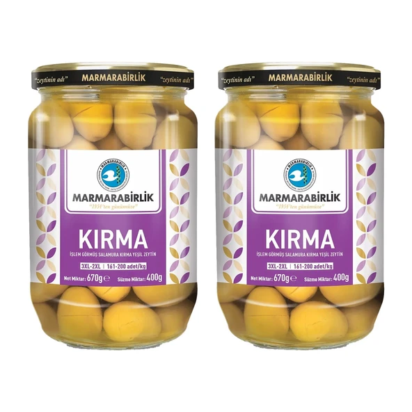 MarmaraBirlik Yeşil Kırma Zeytin 400 gr Cam 3XL-3XL x 2 Adet ürün görseli 1