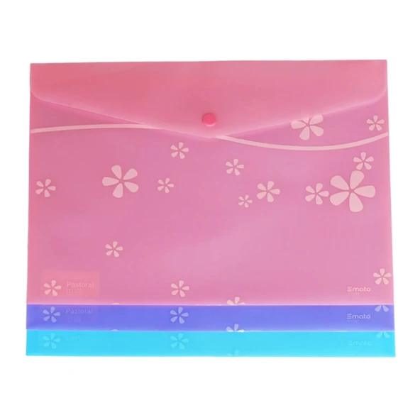 Smato A4 Çıtçıtlı Dosya Evrak Zarfı Mat Çiçek Desenli Pembe W7542 (12 Li Paket) ürün görseli 1