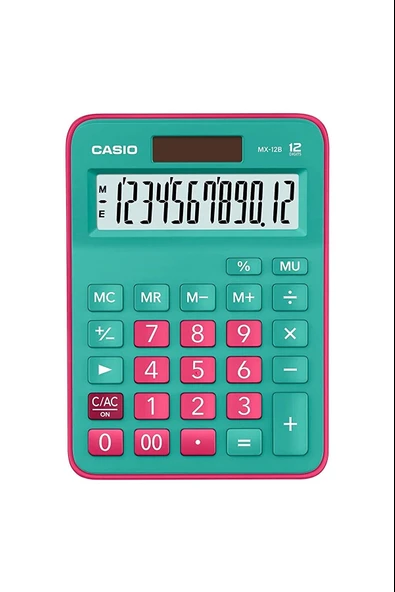 Casio Hesap Makinesi Masa Üstü 12 Hane Yeşil + Pembe ürün görseli 1