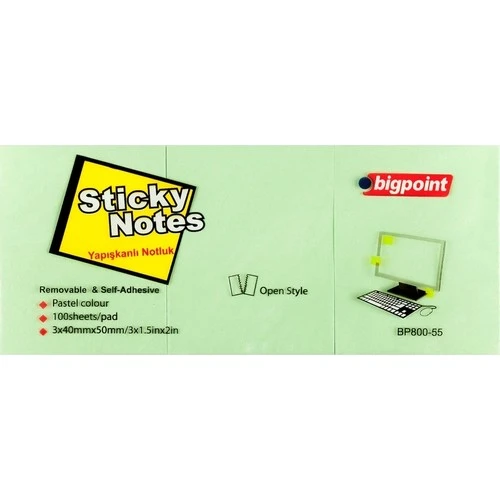 Bigpoint Yapışkanlı Not Kağıdı 3 Lü 40X50 Mm Yeşil Bp800-55 (4 Lü Paket) ürün görseli 1