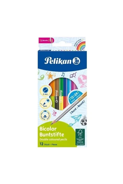 Pelikan Kuru Boya Kalemi Çift Uçlu 12 Li 24 Renk 700146 ürün görseli 1