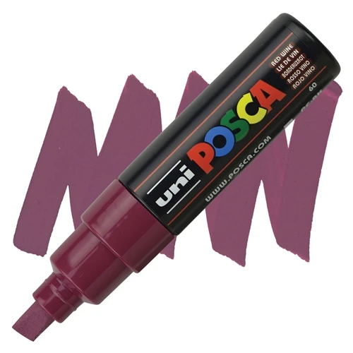 Uni-Ball Posca Boyama Kalemi 8.0 Su Bazlı Poster Markörü Şarap Kırmızı PC-8K (6 Lı Paket) ürün görseli 1