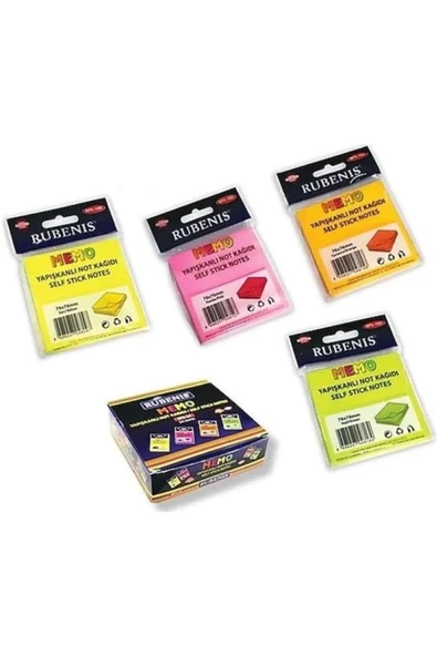 Rubenis Yapışkanlı Not Kağıdı 76X76 Mm Şeffaf Karışık Renk 50 Yaprak Rps-156 (24 Lü Paket) ürün görseli 1
