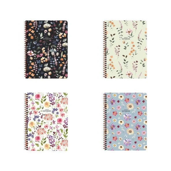 Keskin Color Not Defteri Karton Kapak Spiralli Çiçek 12X17 Cm 80 Yaprak Çizgili 385351-99 (36 Lı Paket) ürün görseli 1