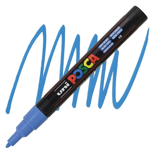 Uni-Ball Markör Boyama Kalemi Posca Su Bazlı Poster 0.9-1.3 Mm Gök Mavi pc-3m (6 Lı Paket) ürün görseli 1