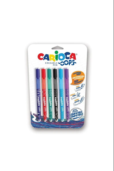 Carioca Oops Silinebilir Tükenmez Kalem 0,7 Mm 6 Renk 43037 Blister ürün görseli 1