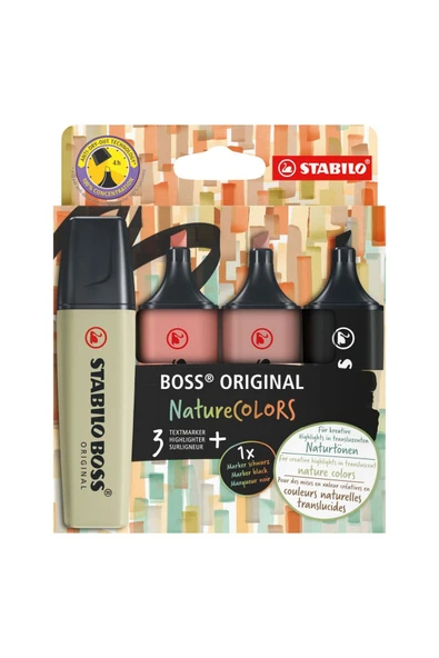 Stabilo Fosforlu Kalem (İşaret Kalemi) Boss Naturecolors 4Er S-Y-K-G 70/4-2-3 (4 Lü Set) ürün görseli 1