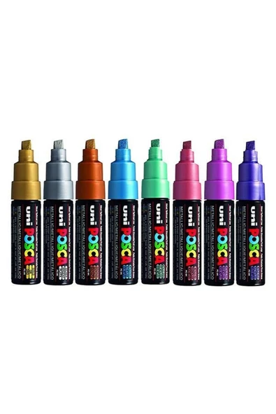 Uni-Ball Posca Su Bazlı Boyama Kalemi 8.0 Poster Markörü 8.0 Mm Metalik Renk 7+1 Renk Set pc-8k/7+1p.03 ürün görseli 1