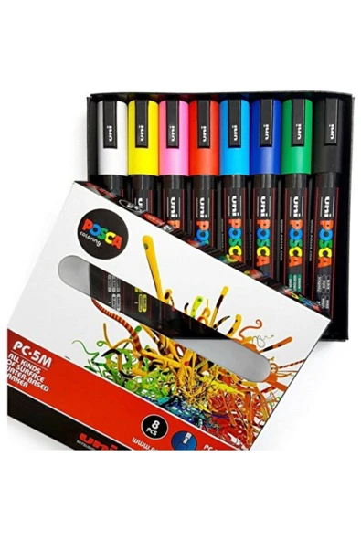 Uni-Ball Posca Su Bazlı Boyama Kalemi 1.8-2.5 Poster Markörü 8 Anarenk Set pc-5m/8c set ürün görseli 1