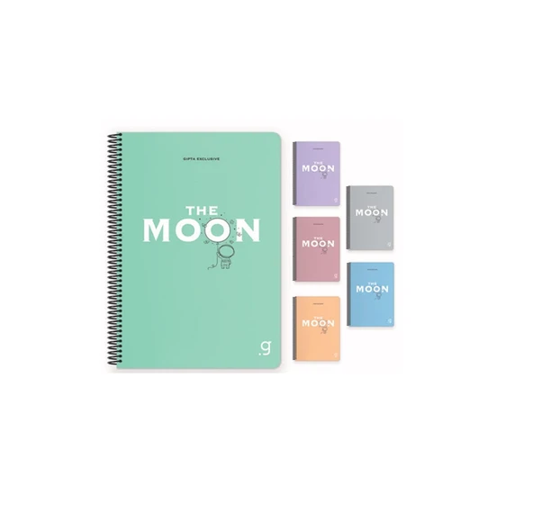 Gıpta Moon Spiralli Plastik Kapak Defter 17X24 Cm 80 Yaprak Çizgili 6959 (4 Lü Paket) ürün görseli 1