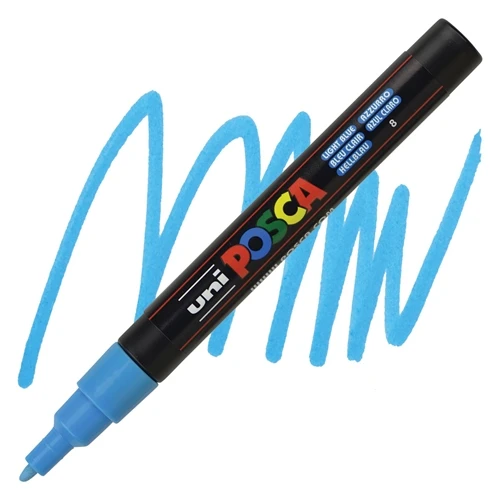 Uni-Ball Markör Boyama Kalemi Posca Su Bazlı Poster 0.9-1.3 Mm Açık Mavi pc-3m (6 Lı Paket) ürün görseli 1