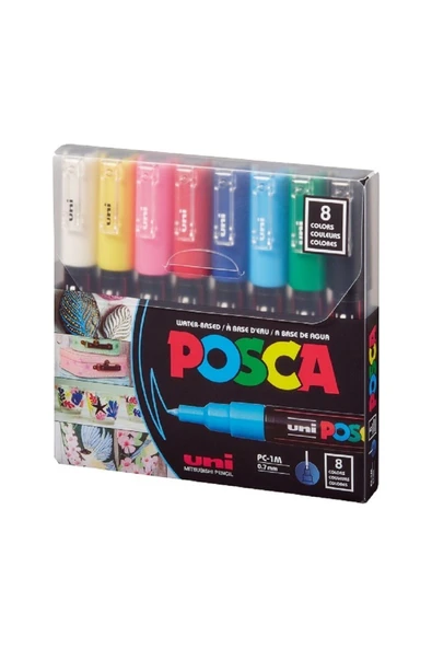 Uni-Ball Markör Boyama Kalemi Posca Su Bazlı 0.7 Mm Anarenkler 8 Renk ürün görseli 1