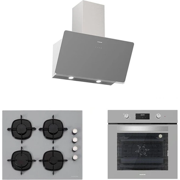 Silverline Gri Cam Ankastre Set (3457 Soho 60+CS5335S01+BO6502S02) ürün görseli 1