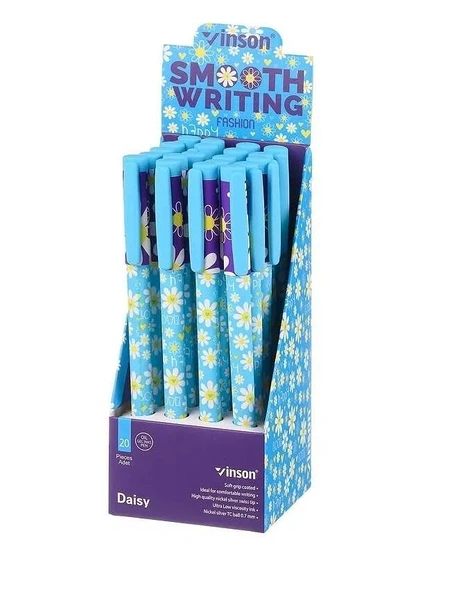 Vinson Maxx Jel Tükenmez Kalem Yazım Rengi Mavi 0.7 Mm Vinson Desenli A26 (20 Li Paket) ürün görseli 1