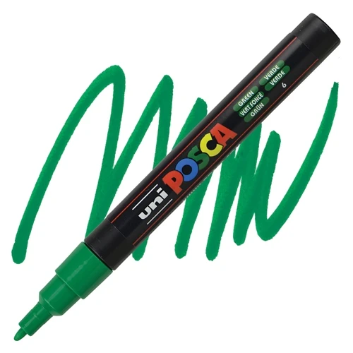 Uni-Ball Markör Boyama Kalemi Posca Su Bazlı Poster 0.9-1.3 Mm Yeşil Pc-3M (6 Lı Paket) ürün görseli 1