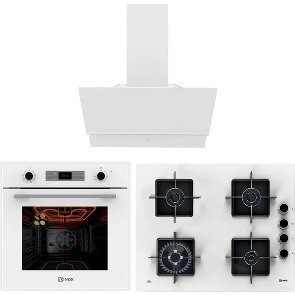 Ukinox Ankastre Beyaz Set (Fairy dav 60 cm+Ares ocak 60 cm+Smart 8801 fırın 9 fonk.) ürün görseli 1