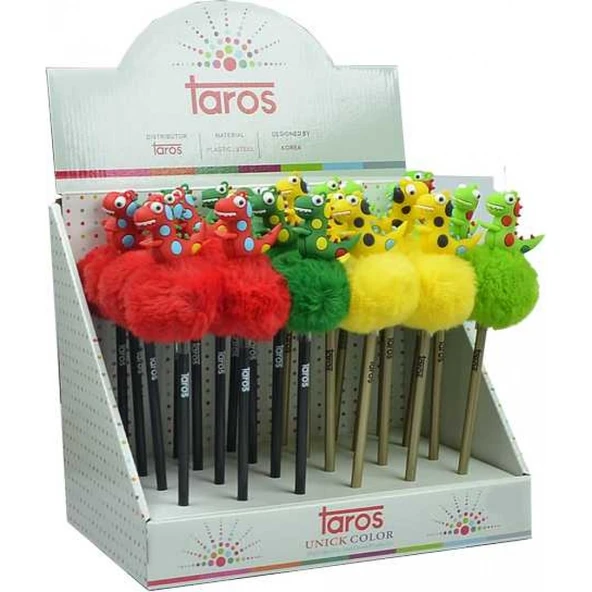 Taros Unick Color Kurşun Kalem Dinazor Tepeli Pon Pon 7771 (24 Lü Paket) ürün görseli 1