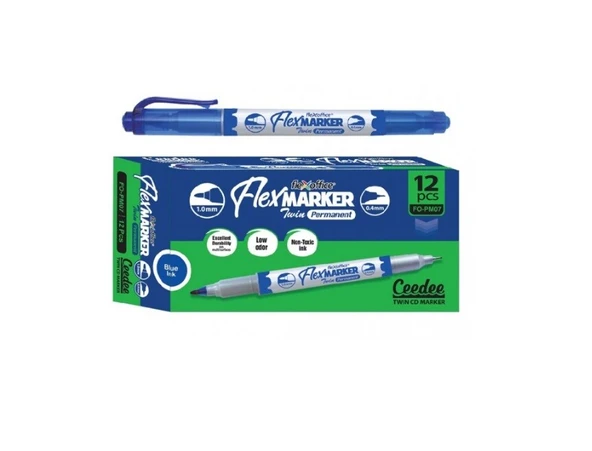 Flexoffice Permanent Marker Kalem Çift Taraflı Mavi Mürekkep Fo-Pm07 (12 Li Paket) ürün görseli 1