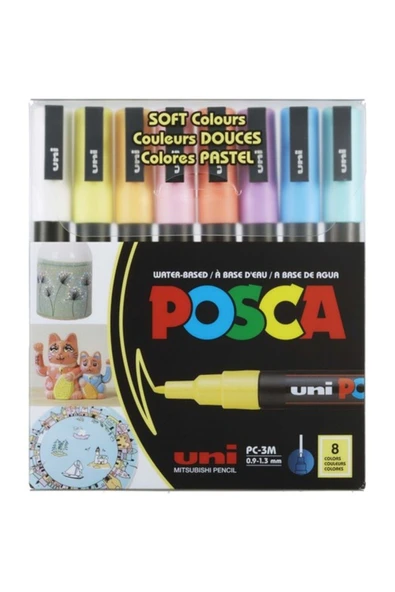 Uni-Ball Posca 0.9-1.3 Su Bazlı Poster Markör Kalemi Soft Renkler 8 Renk ürün görseli 1