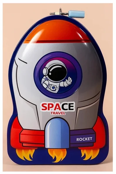 Metal Kumbara Roket Anahtarlı 1 Adet Kilitli Astronot Roket Uzay Mekiği Figürlü Kilitli Metal Kumbara 13x19cm ürün görseli 1