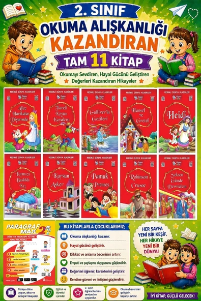 2. Sınıf Okuma Alışkanlığı Kazandıran Okumayı Sevdiren Tam 11 Kitap - 26 ürün görseli 1