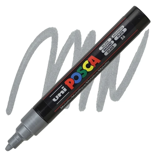 Uni-Ball Posca 1.8-2.5 Su Bazlı Poster Boyama Kalemi Markörü Gümüş Pc-5M (6 Lı Paket) ürün görseli 1