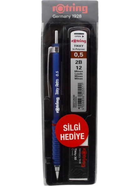 Rotring Okul Seti Versatil Kalem Tikky Retro 0.5+Min Silgi Hediyeli Mavi ürün görseli 1