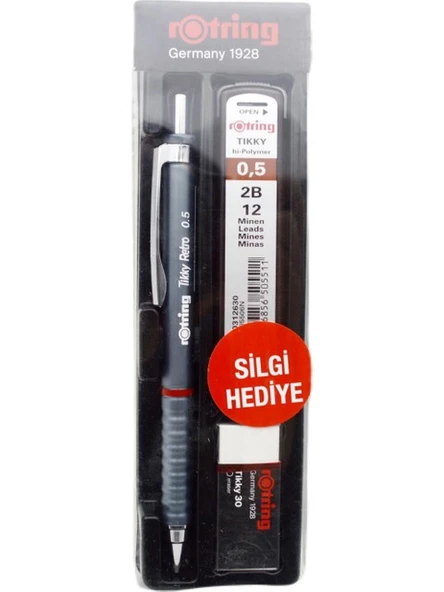 Rotring Okul Seti Versatil Kalem Tikky Retro 0.5+Min Silgi Hediyeli Gri ürün görseli 1