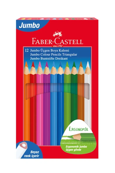 Faber-Castell Kuru Boya Kalemi Jumbo Tam Boy Üçgen Beyaz 12 Renk 5173 116616 ürün görseli 1