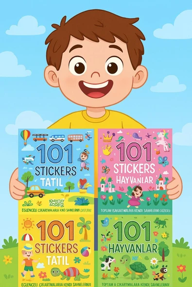 Karatay Yayınları 4E 101 Stcker Etknlik Kitabı Taşıtlar-Prenses-Hayvanlar-Tatil (4 Lü Set) ürün görseli 1