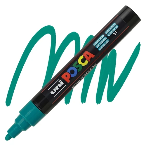 Uni-Ball Posca 1.8-2.5 Su Bazlı Poster Boyama Kalemi Markörü Zümrüt Yeşili Pc-5M (6 Lı Paket) ürün görseli 1