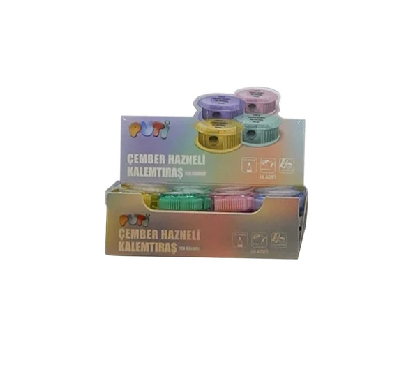Puti Tek Bölmeli Çember Hazneli Kalemtraş 4 Renk 09797 (36 Lı Paket) ürün görseli 1