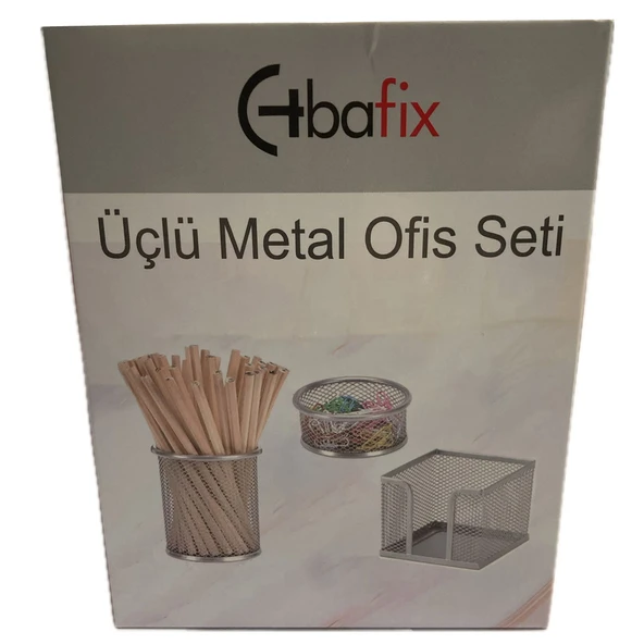 Bafix Masa Seti Ataşlık-Kağıtlık-Kalemlik 3 Lü Metal Perforeli Set Gri Bfx-Mms9801G ürün görseli 1