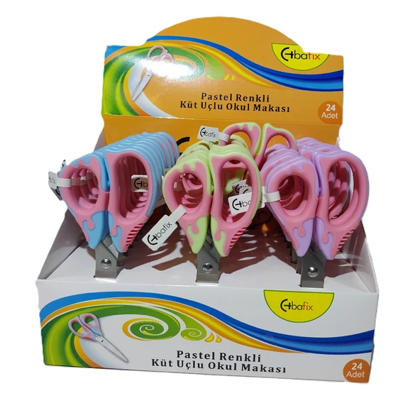 Bafix Okul Makası Küt Uçlu 13,5 Cm Pastel Renk (24 Lü Paket) Bfx-Sc5102 ürün görseli 1