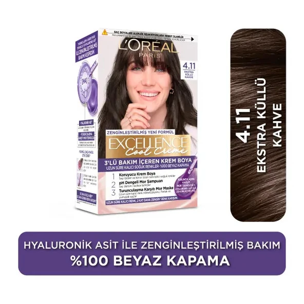 Loreal Paris Excellence Cool Creme Saç Boyası 4.11 Ekstra Küllü Kahve ürün görseli 1