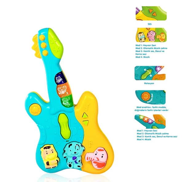 Vardem Oyuncak Işıklı Ve Müzikli Gitar Bebek Piyanosu Vrd-Jlg-855-36A (Karışık Renk 1 Adet) ürün görseli 1