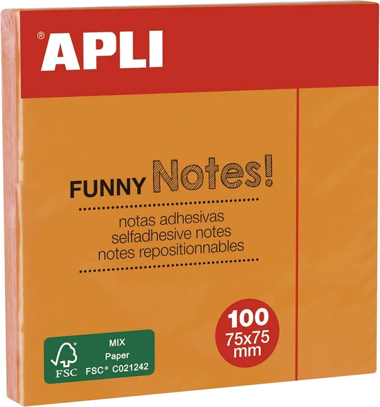 Aplı Yapışkanlı Not Kağıdı Turuncu Funny 100 Yaprak 75X75 11900 (12 Li Paket) ürün görseli 1