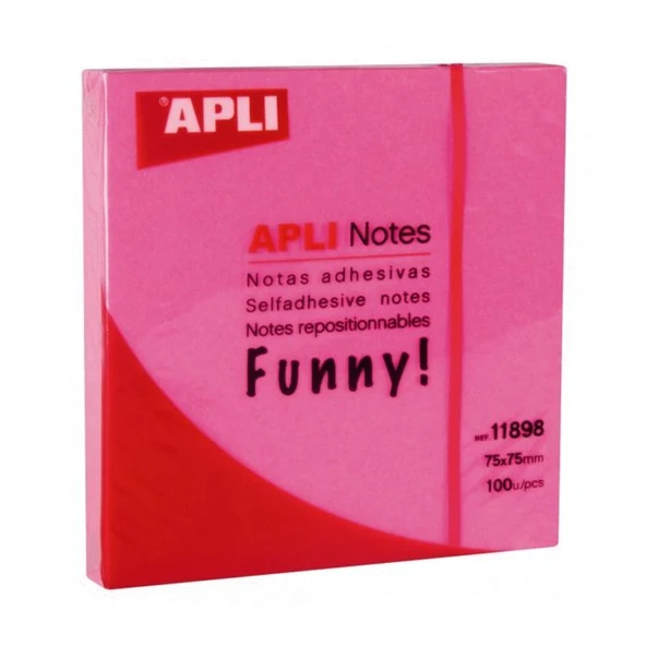 Aplı Yapışkanlı Not Kağıdı Pembe Funny 100 Yaprak 75X75 11898 (12 Li Paket) ürün görseli 1