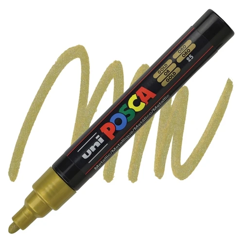 Uni-Ball Posca 1.8-2.5 Su Bazlı Poster Boyama Kalemi Markörü Altın Pc-5M (6 Lı Paket) ürün görseli 1
