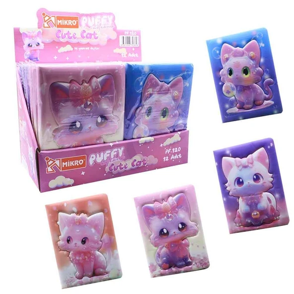Mikro Not Defteri Puffy Cute Cat Pf-120 (Karışık Renk 1 Adet) ürün görseli 1
