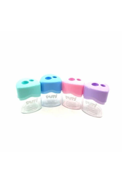 Puti Kalemtıraş Çift Bölmeli Şeffaf Kapak 4 Pastel Renk 06406 (24 Lü Paket) ürün görseli 1