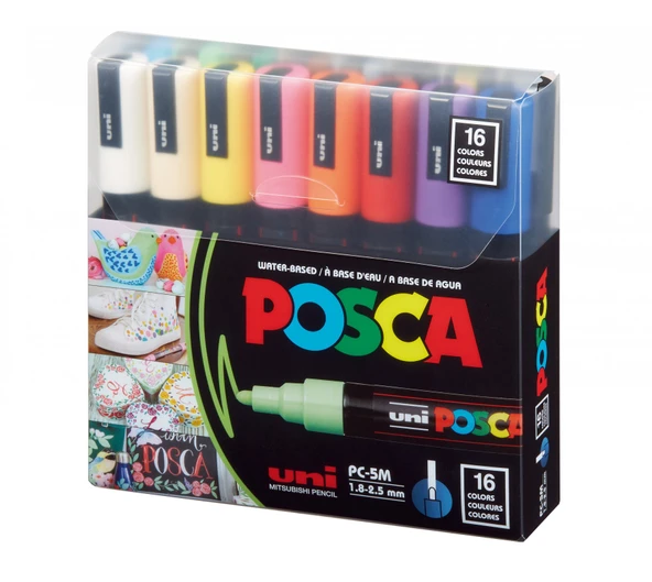 Uni-Ball Posca 1.8-2.5 Su Bazlı Boyama Kalemi Markörü 16 Renk ürün görseli 1