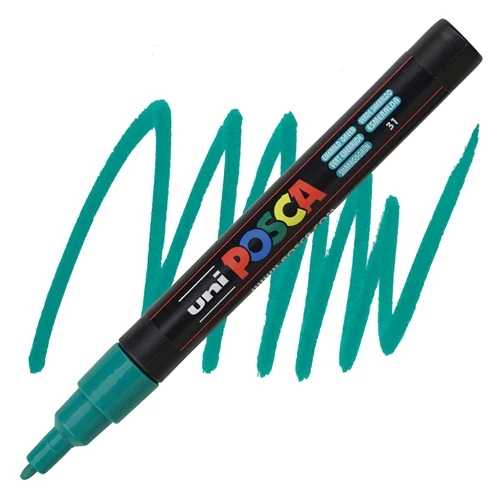 Uni-Ball Markör Boyama Kalemi Posca Su Bazlı Poster 0.9-1.3 Mm Zümrüt Yeşili Pc-3M (6 Lı Paket) ürün görseli 1