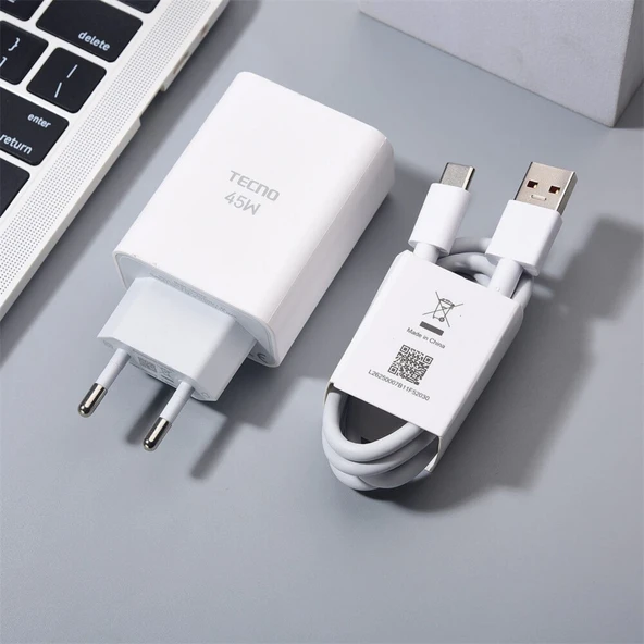 Tecno 45 (WATT) Hızlı Şarj Aleti Adaptörü Kablo Seti %100 Orıjinal ürün görseli 1