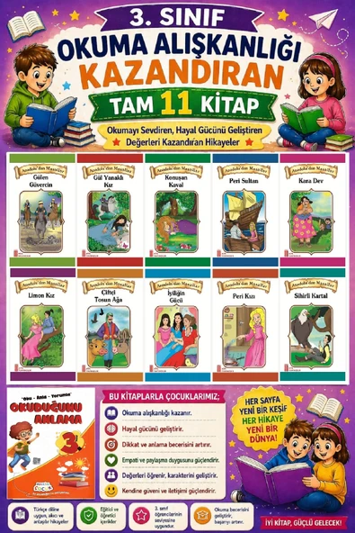 3. Sınıf Okuma Alışkanlığı Kazandıran Okumayı Sevdiren Tam 11 Kitap ürün görseli 1