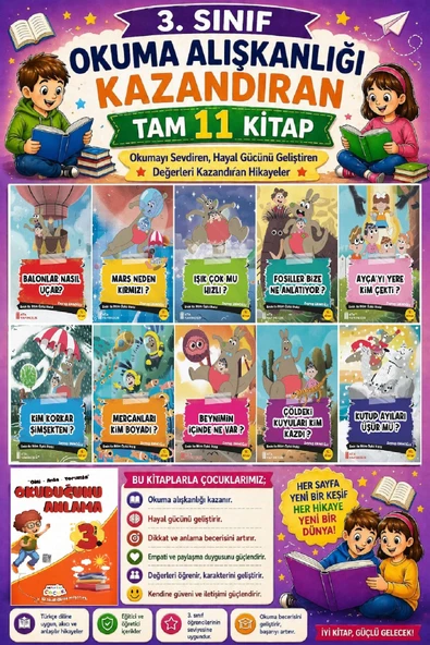 3. Sınıf Okuma Alışkanlığı Kazandıran Okumayı Sevdiren Tam 11 Kitap -8 ürün görseli 1