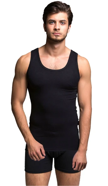 Thermoform Bambu Erkek Kolsuz Bisiklet Yaka Atlet ve Boxer Şort Seti Siyah ürün görseli 1