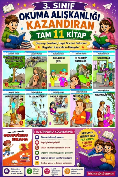 3. Sınıf Okuma Alışkanlığı Kazandıran Okumayı Sevdiren Tam 11 Kitap -9 ürün görseli 1